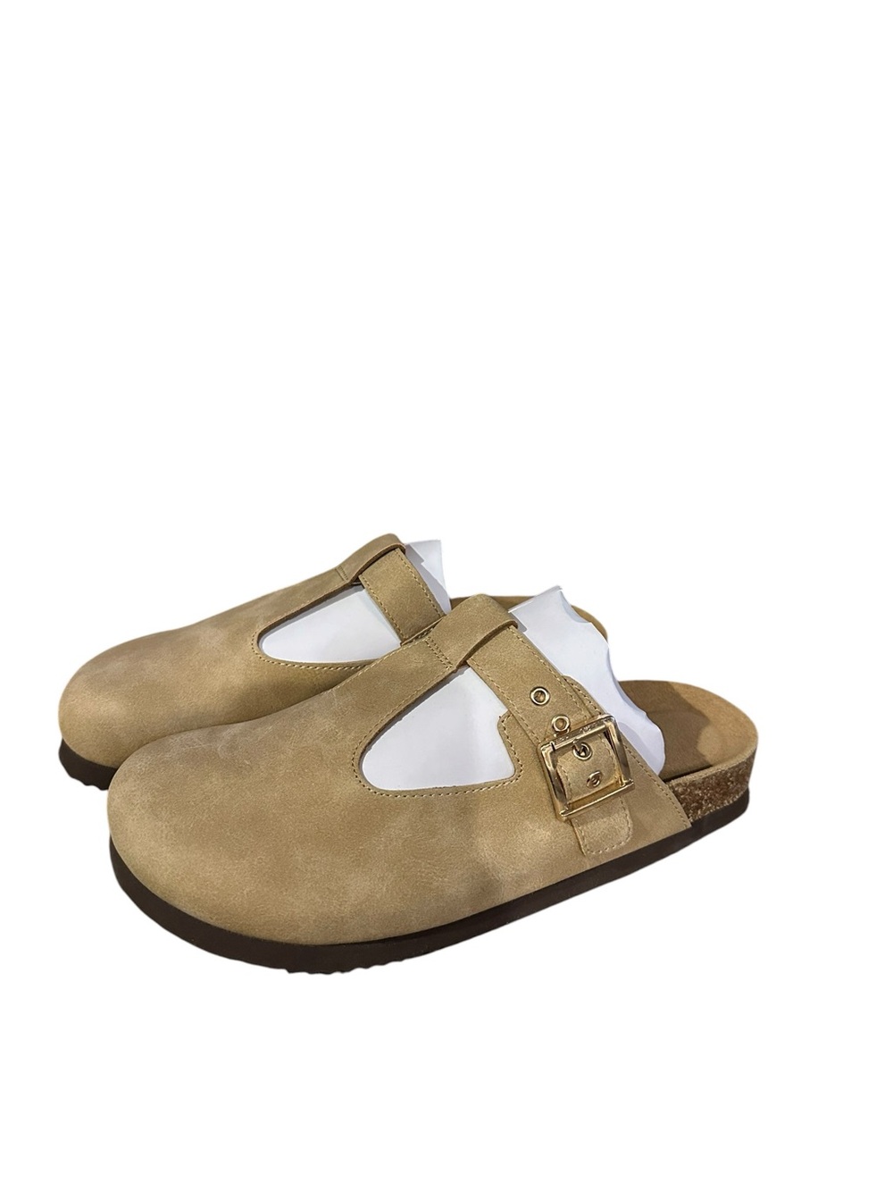 Classic Suede Slip-On Clog with Buckle - Tan Stone Nubuck suede